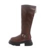 fashion Women Retro Punk Chunky Heel Long Boots  Autumn Winter Belt Buckle Platform Shoes Ladies Non-Slip Thick Sole Knee High Boots 024