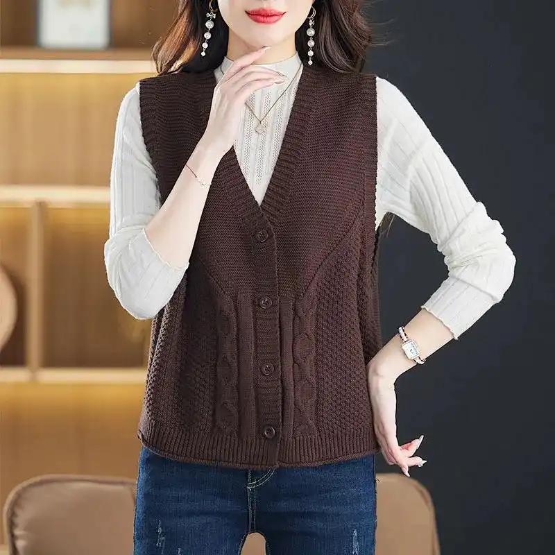 Vest for Women Sleeveless Sweater Tops Knitted Solid Color Sweater Vest Oversize Loose Versatile Casual Sleeveless Coat Vest Top