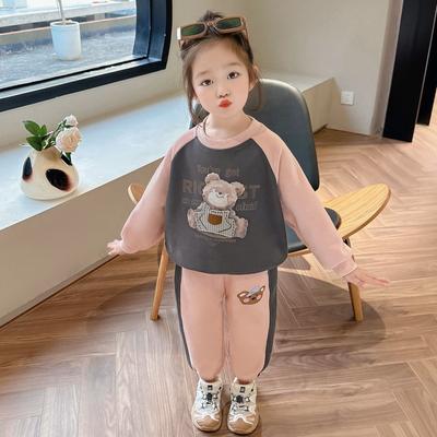 Girls Spring Fashion Cute Bear Sports and Leisure Suit  Children's Baby Girl Two-piece Suit