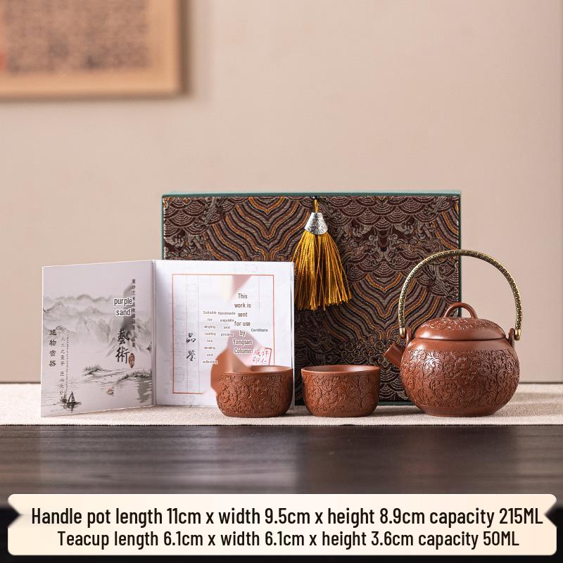Original Purple Clay Anti-Scald Kung Fu Teapot with Ceramic Handle - Chinese Style Gift Box