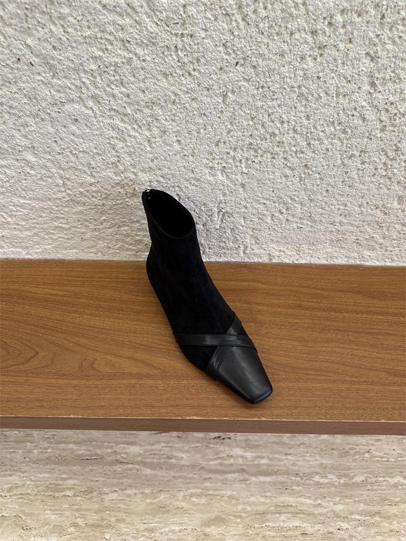 

Korean version of square head suede splicing fashion boots for women 2025 autumn and winter new temperament thin boots rear zipper short boots for w 35