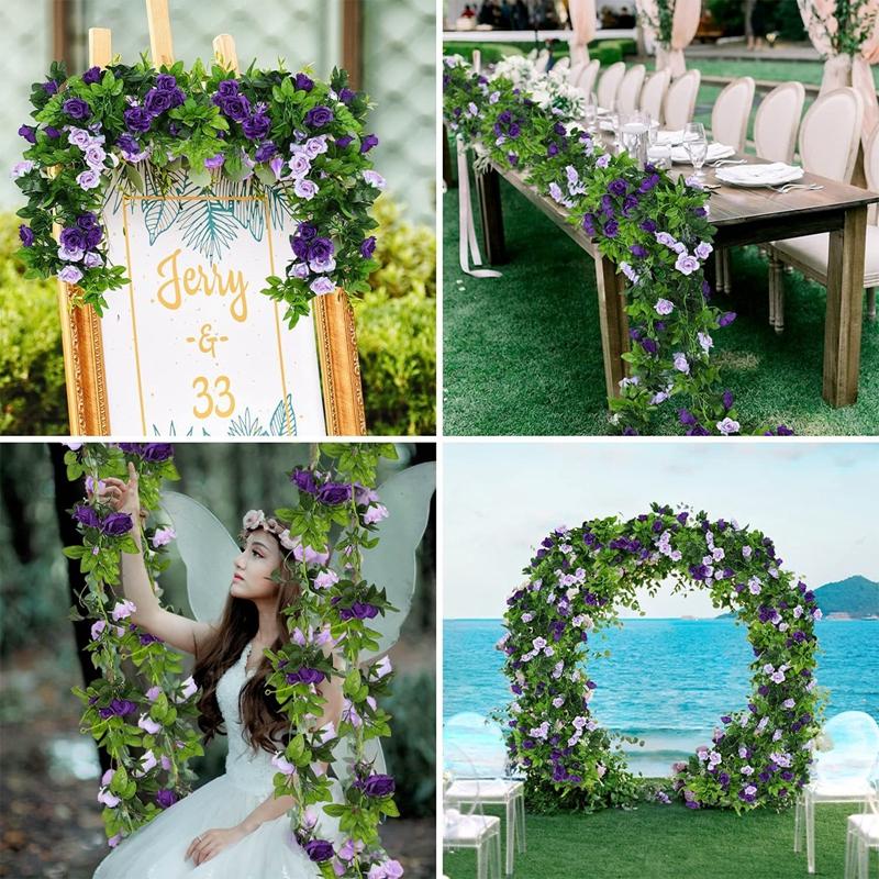 Silk Artificial Rose Vine Hanging Flowers for Wall Christmas Rattan Fake Plants Leaves Garland Romantic Wedding Home Decoration