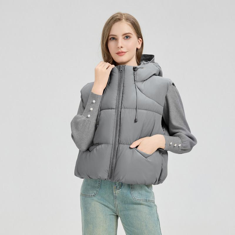 Herbst und Winter Neue Baumwollweste für Damen Kleine Kapuze Locker Kurze Weste Mantel Weste
