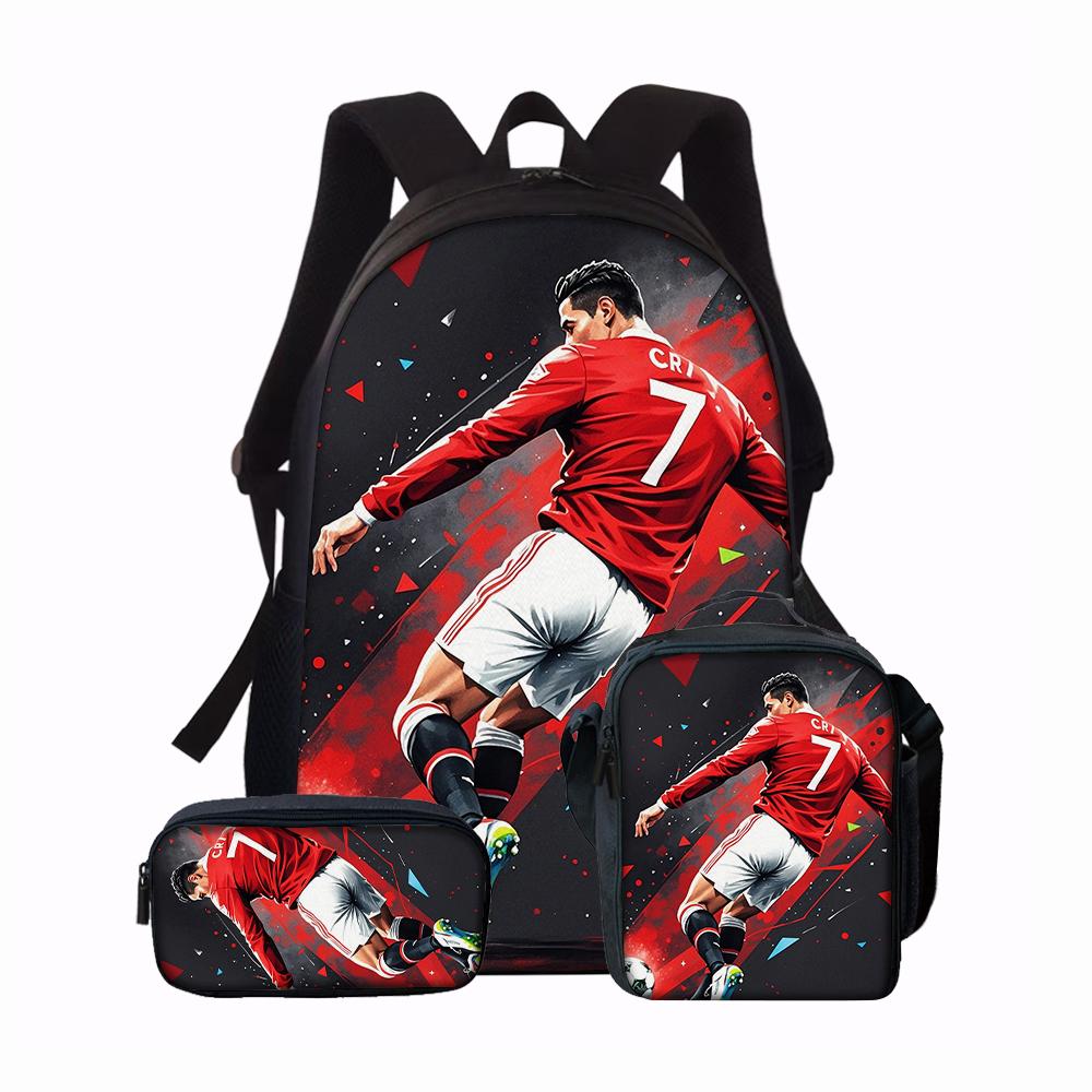 3 pièces Sac à dos Imprimé Flamme de Football Léger Quotidien Grande Capacité Sac d'École Sac de Voyage avec Sac à Bandoulière Trousse à Crayons Cadeau