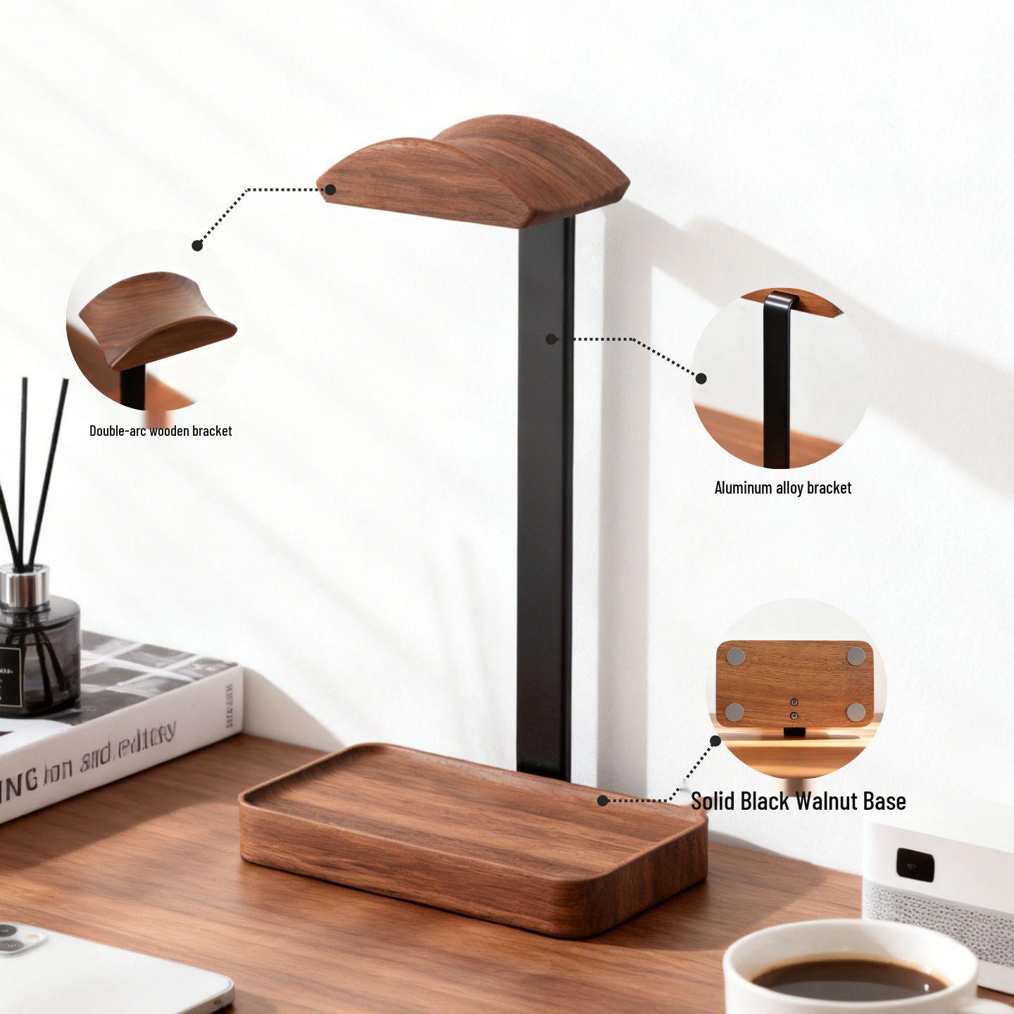 

Solid Wood Headphone Stand with Base Storage - E-sports Gaming Hanger