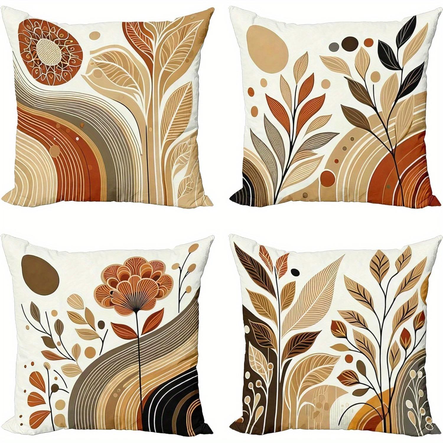 Tinika Chen Unisex Brown Retro Plant - Style Pillowcasebedroom Living Room Sofa Home Decor Polyester Cushion Cover With Zipper