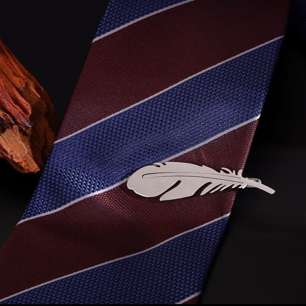 

Elegant Feather Tie Pin Simple Necktie Buckle Creative Leaves Tie Clip Suit Accessories Style 2 Silver
