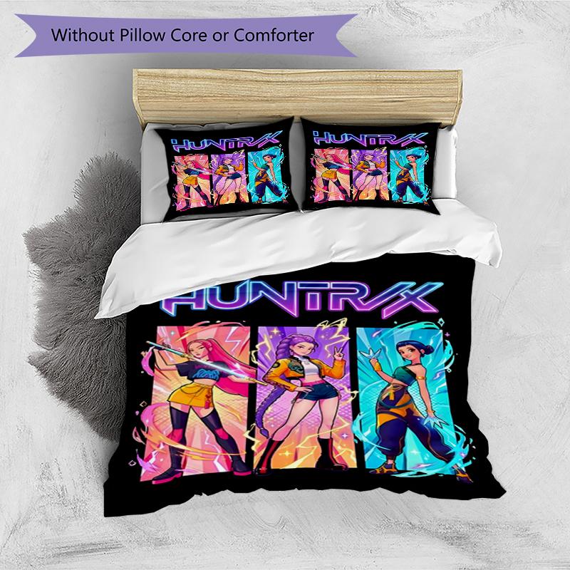 3pcs Duvet Cover Set (1*Duvet Cover + 2*Pillowcase, Without Core),KPop Demon Hunters Print Bedding Set, Bedroom Decor, All‑Season, Birthday Gift