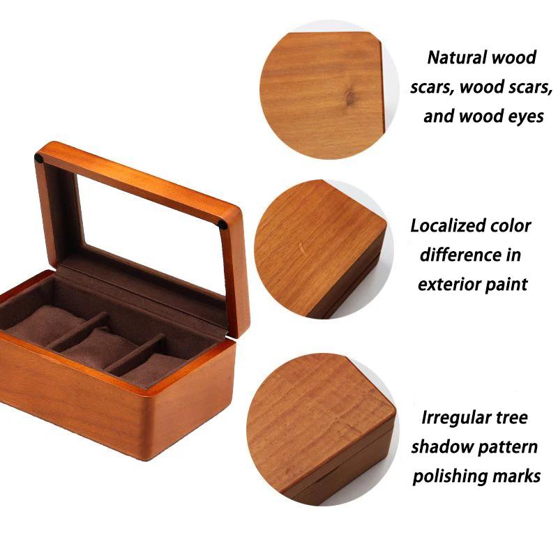 Solid Wood Watch Storage Box Men Wrist Watches Organizer Boxes with Transparent Window Retro Bracelet Jewelry Display Case