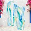 Women Plus Size Two Piece Set Long Sleeve Open Front Cardigan Sleeveless Printed Bodycon Dress Dark Blue