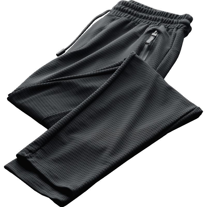 Air conditioning cloth mesh nine-point pants men's slim-fitting small feet closed feet hollowed out black trendy sports long pants