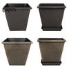 Balcony Garden Plant Holders Square Resin Planter, 10 Inch Large Pot with Drainage Hole, Modern Decorative Flower Pots Saucer for Indoor Outdoor
