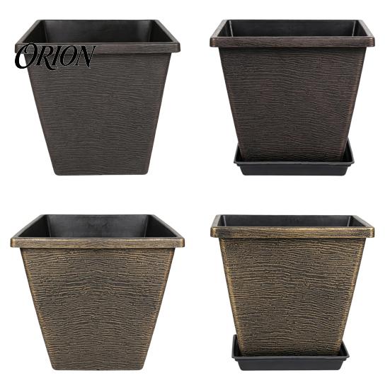 Balcony Garden Plant Holders Square Resin Planter, 10 Inch Large Pot with Drainage Hole, Modern Decorative Flower Pots Saucer for Indoor Outdoor