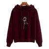 2025 Women's Drawstring Hooded Sweater Rose Print Loose Long Sleeves