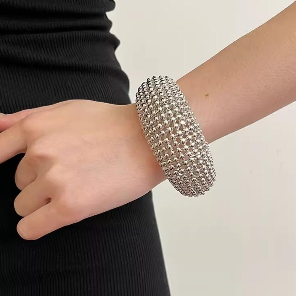 Punk Hollowed-out Round Bead Bracelet Wrist Jewelry Fashion Luxury Ring Open Cuff Bracelet  Gift
