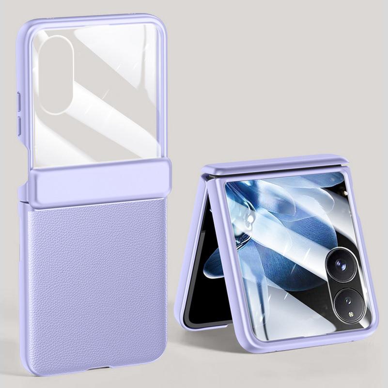 

With Spring Hinged Plain Leather Screen Tempered Glass Protector Case For Xiaomi Mix Flip MIX FLIP All-inclusive Phone Cover For Xiaomi Mix Flip