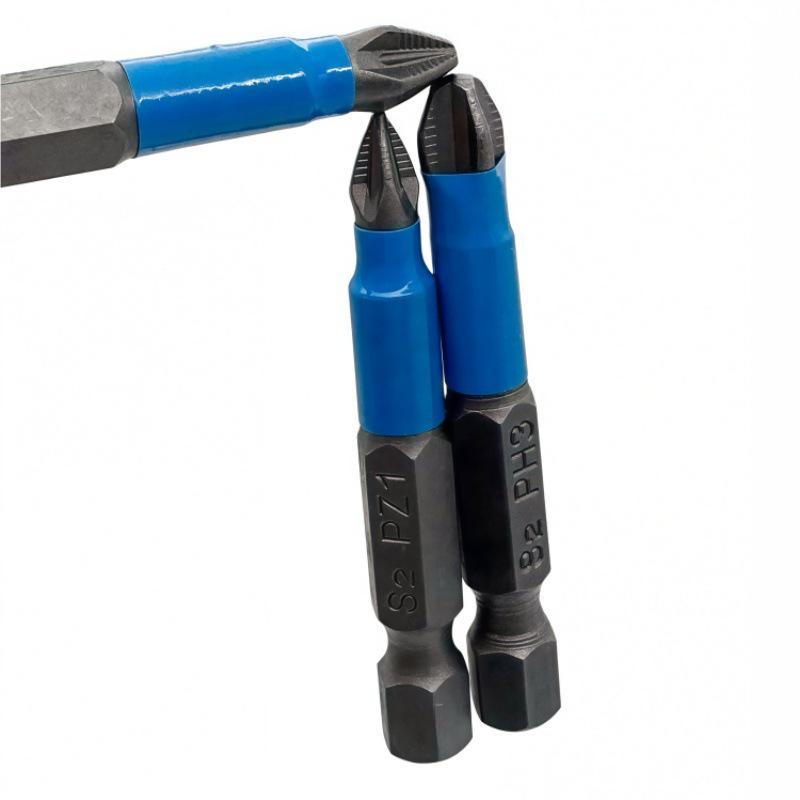 Hex Shank Non-slip Screwdriver Bits Set - 6pcs, Strong Magnetic, 50mm, Phillips, Blue Skin Packaging.