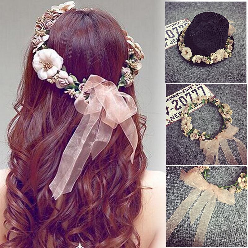Bride Wedding Headband Boho Floral Headdress Flower Hairband Beach Party Crown