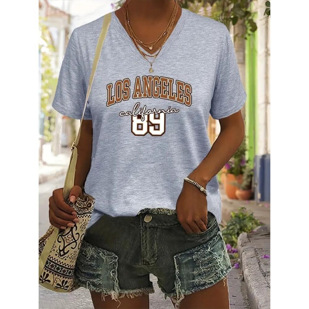 Floral Print V-neck T-shirt Summer Fashion Casual Blouse Street Fashion Oversized Women's Clothing