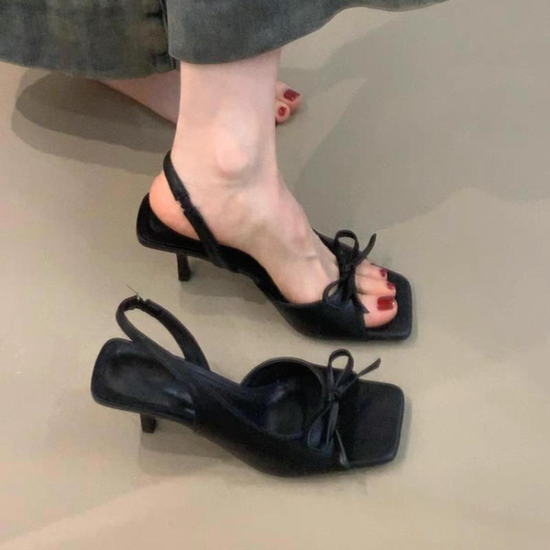 Fashion Stiletto Sandals Square Toe Open Toe Bow Slip-on Anti-Slip Wear-Resistant High Heels