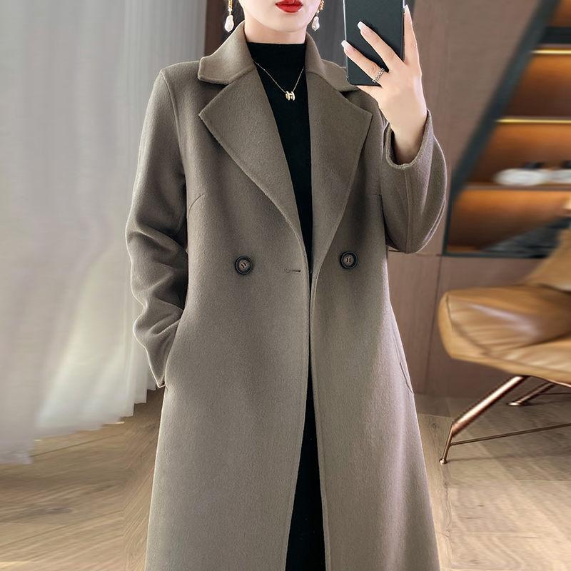 Wool Double-sided Woolen Middle-aged Mother Coat Women's Autumn and Winter Long Over-knee Slim-fitting and Thin Autumn and Winter Coat