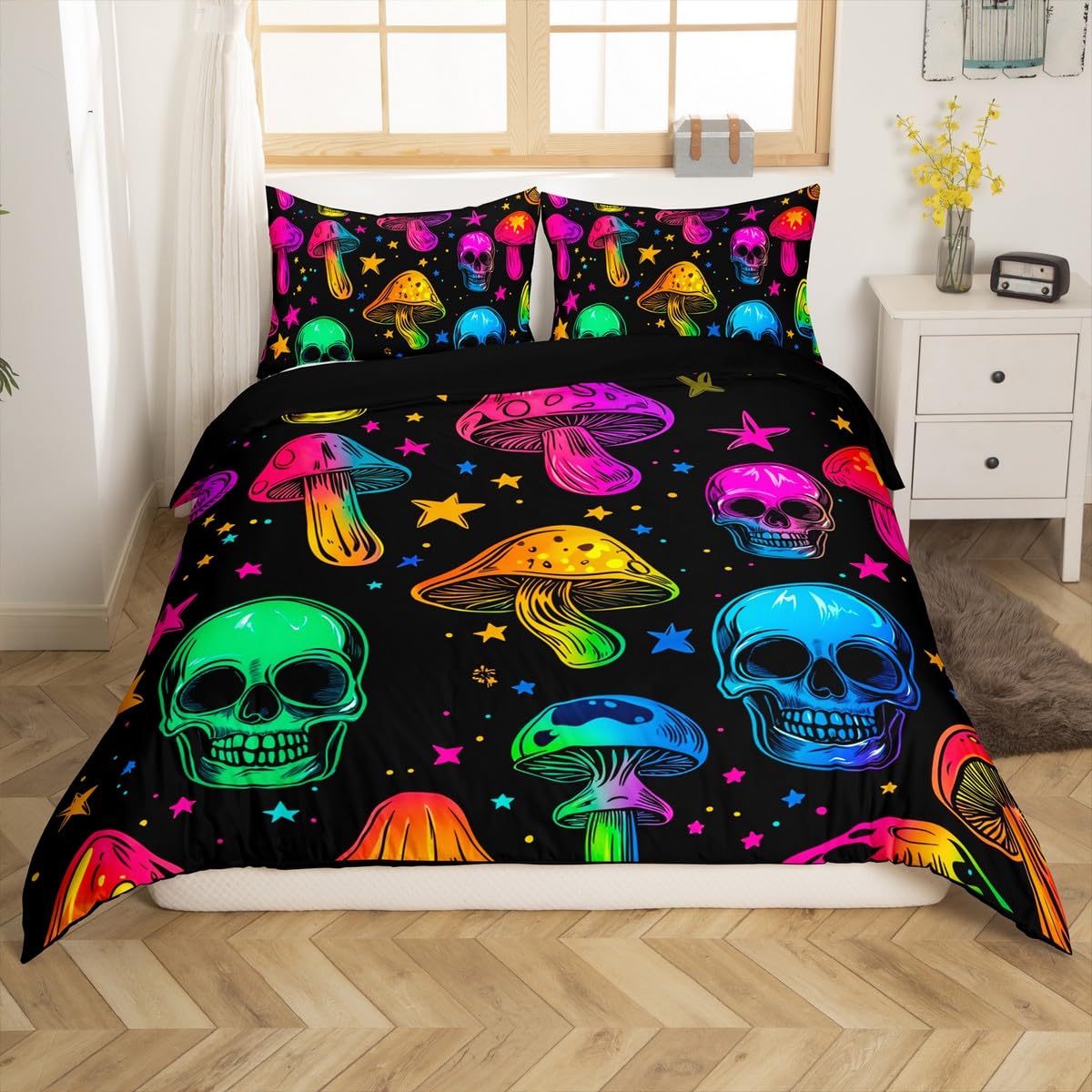 

Erosebridal Tree of Life Comforter Cover Sun and Moon Bedding Sets, Gothic Bohemian Duvet Cover Twin 2Pcs Trippy Galaxy Stars Bedding with 1 155x200cm
