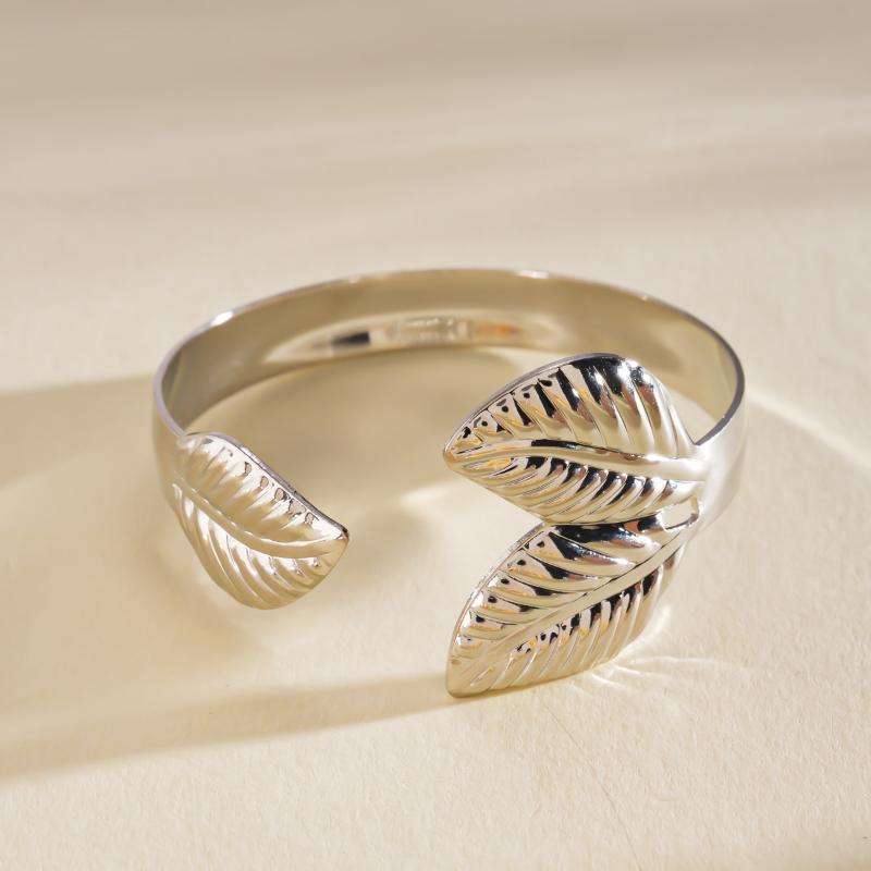 Vintage Ginkgo Leaf Butterfly Open Cuff Bangle Gold Silver Wide Statement Bracelet For Women Boho Party Jewelry