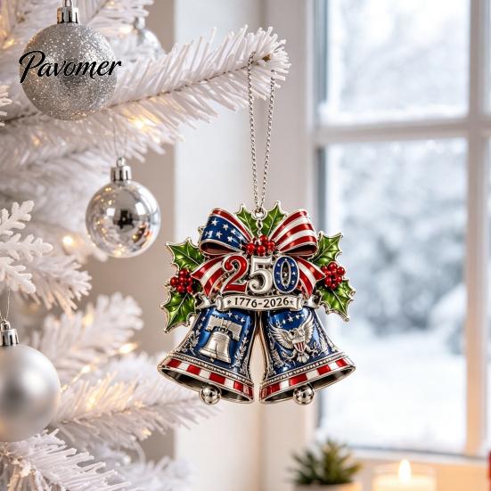 Holiday Souvenirs for Family 250th Anniversary Christmas Ornament, Acrylic Patriotic Hanging Decor Gift Friends with Eagle Santa Liberty Bell,