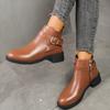 Supply Women's Round Head Low Heel Short Boots Belt Buckle Knight Boots