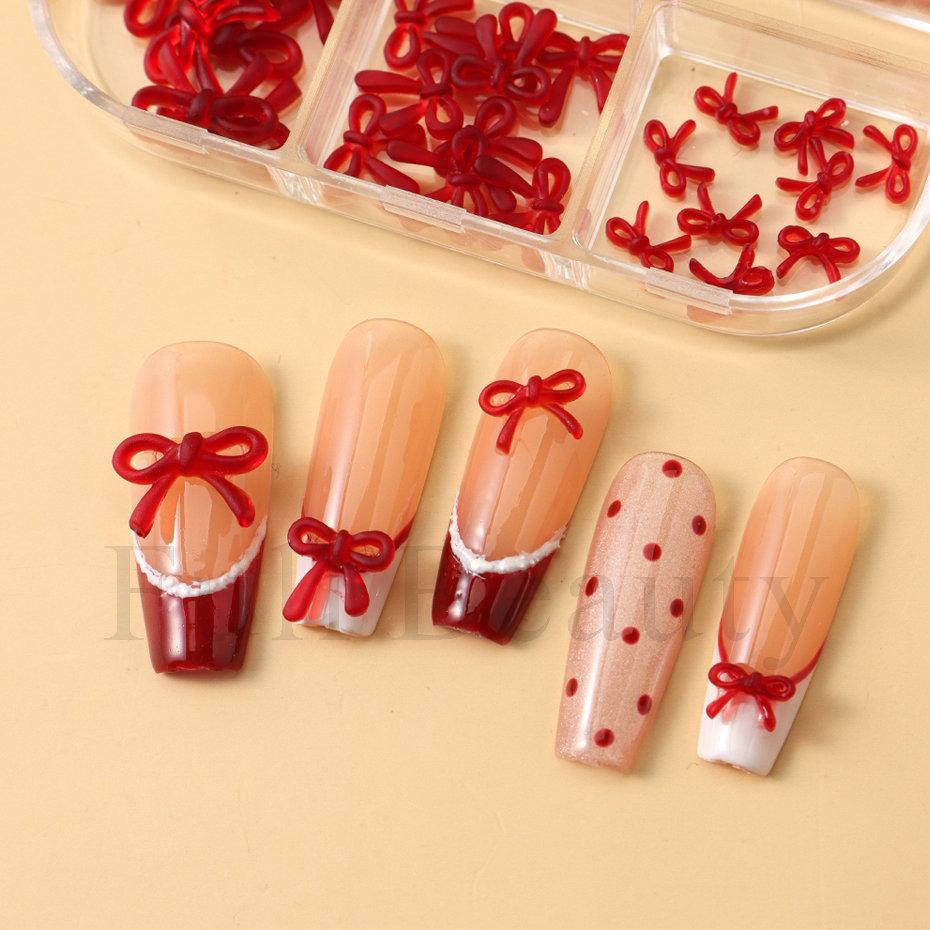 Nail Art Jewelry, New Year'S Festive Three-Dimensional French Bow-Sized Mixed Nail Jewelry