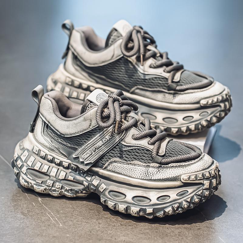 Chunky Sneakers Mens Designer Tire Sole Sport Shoes Fashion Casual Leather Fabric Breathable Height Increased Platform Gym Shoes