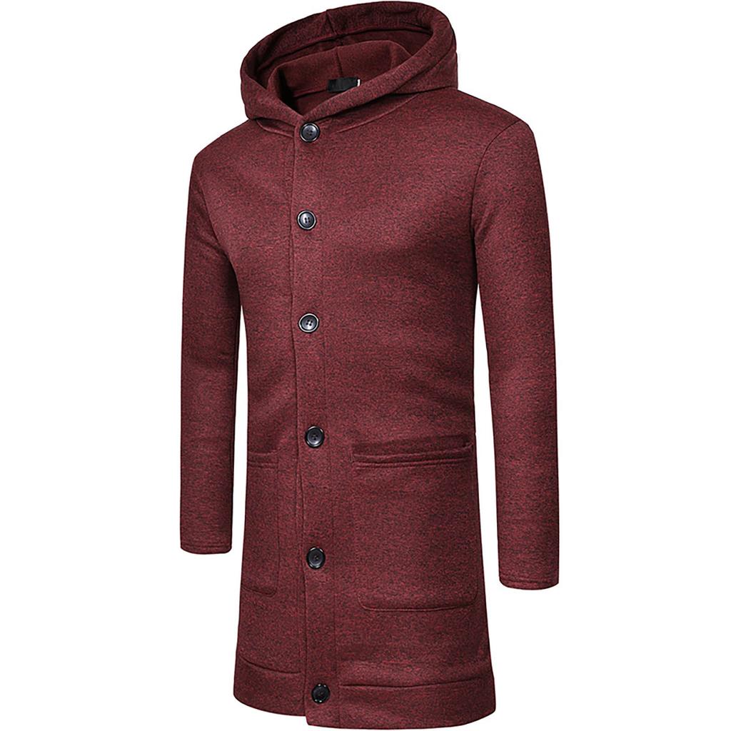 Cappotti da giacca con cappuccio a maniche lunghe in felpa cardigan con bottoni tinta unita da uomo