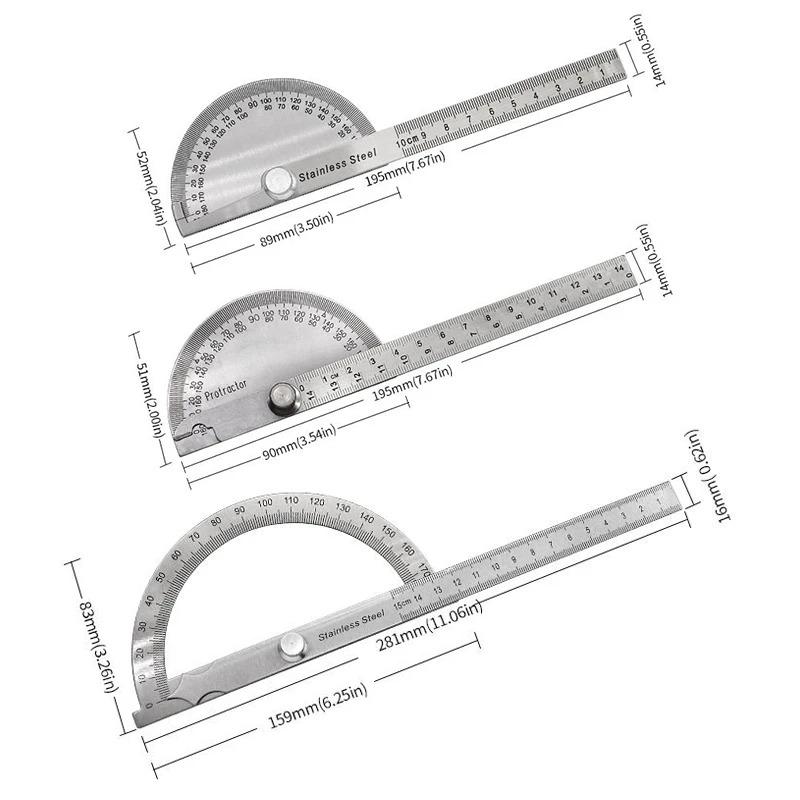 Stainless Steel Angle Meter Protractor with Metal Finder 180 Degree Goniometer for Woodworking Measurement Tool