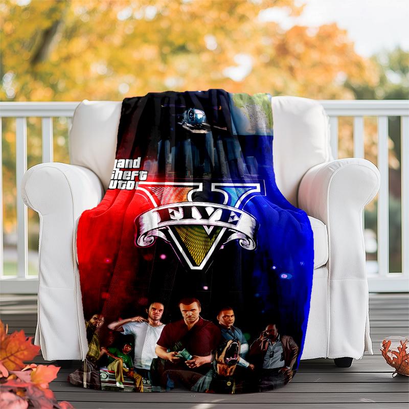 GTA Koc Flanelowy Miękki Koc na Każdą Porę Roku, Wzór na Kemping, Podróż Samochodem, Wędrówki Sofa, Łóżko, Biuro Idealny Prezent na Imprezy