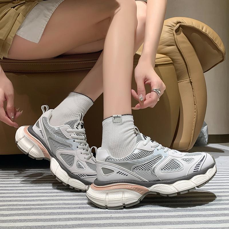 Breathable Authentic Leather Clunky Sneakers Spring and Summer New Platform Mesh Elevator Outdoor Casual Sneakers