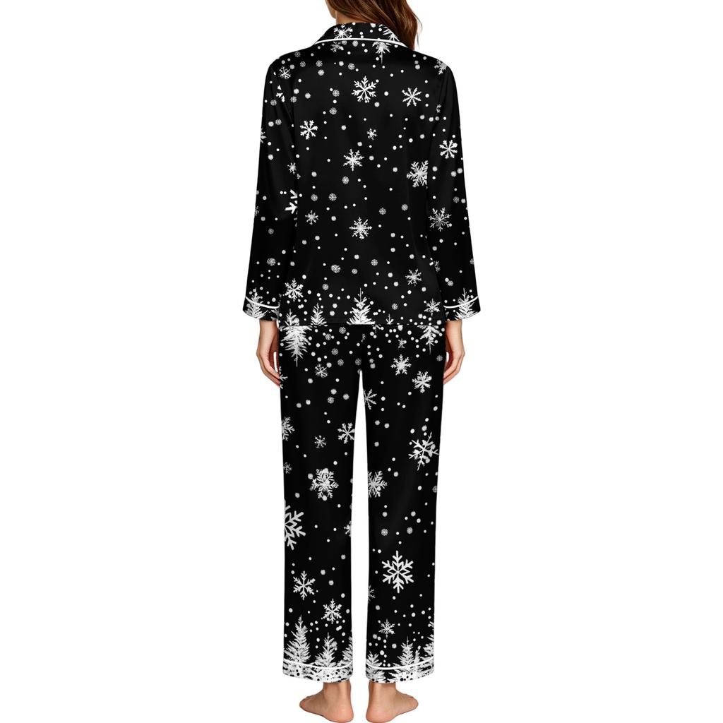 Women's Snowflake Print Long Sleeve Pajamas Sleepwear