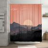 Sunset-themed shower curtain with black silhouette plants for modern bathroom decor peach pink color (59 x 72 inches)