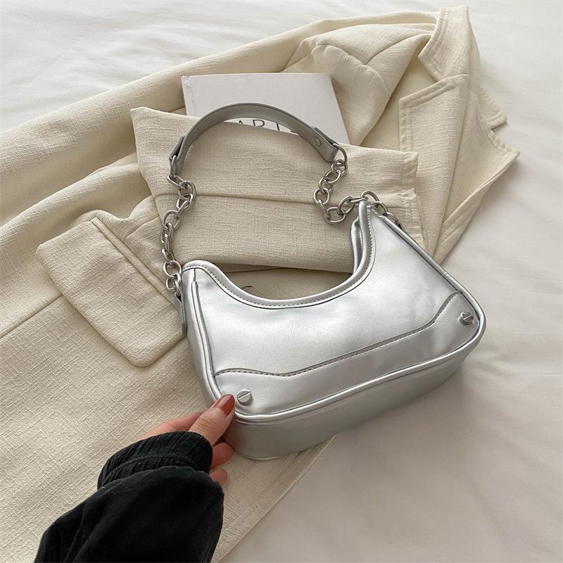 Solid Color Temperament Women's Bag In Summer New High Value Underarm Casual One Shoulder Side Cross Hand Crescent Bag