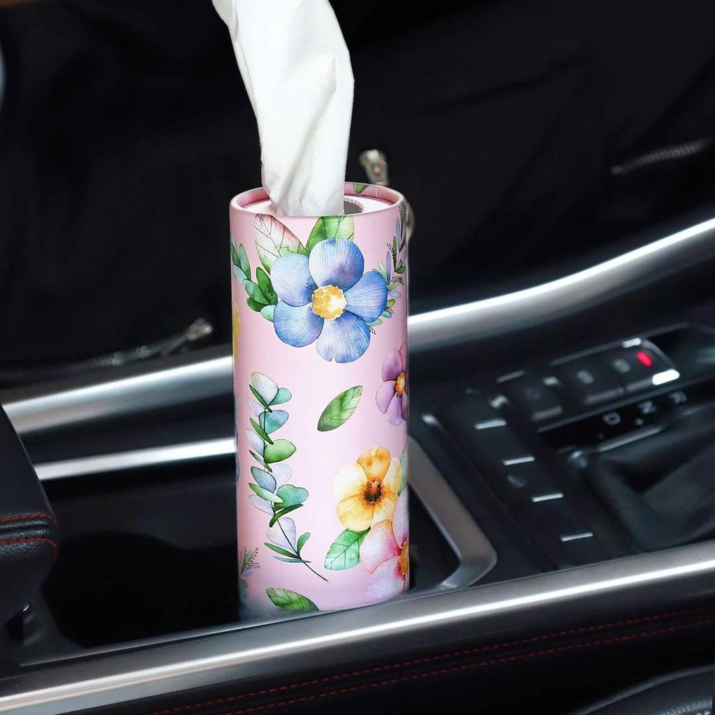 1Roll/2Rolls Flower Patterned Cylindrical Tissue, Napkins, Handkerchiefs, Travel Tissue Holders Suitable for Cars and Homes
