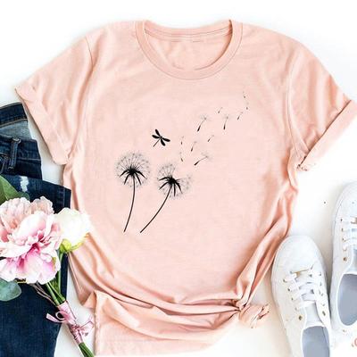 (Asian Size)Tee Top Clothing Casual Dandelion Dragonfly Cute 90s Short Sleeve Women Print Lady Fashion T Shirt Female Graphic T-shirt