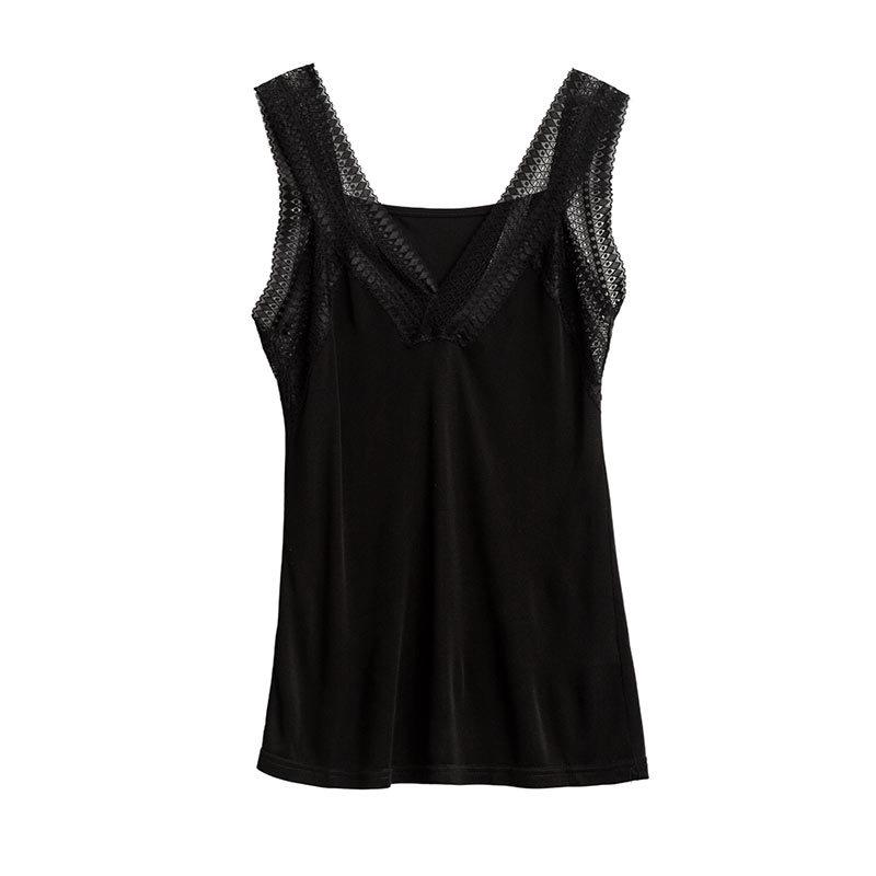 

Tangge Silk V-Neck Lace Camisole – Women s Sexy Sleeveless Mulberry Silk Innerwear Vest Large чорний