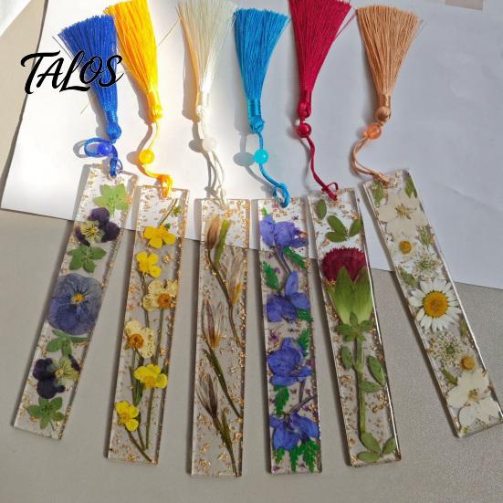 Marcador de Páginas Talos de Flor Real en Resina, Marcador de Página Seca de los 12 Meses, Marcador Prensado Hecho a Mano para Lectores, Regalo para Amantes de los Libros