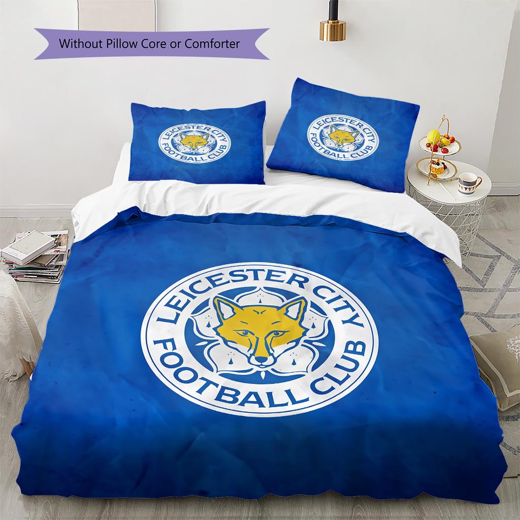 Leicester City FC Pattern Bedding Quilt Set Home Decoration Gift (1 * Duvet Cover + 2 * Pillowcase Without Core)