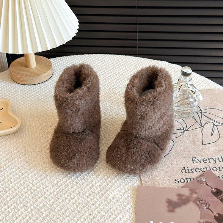 Korean version of children's fluffy boots winter 2025 new girls' snow boots boys' large cotton shoes thickened warm baby cotton boots