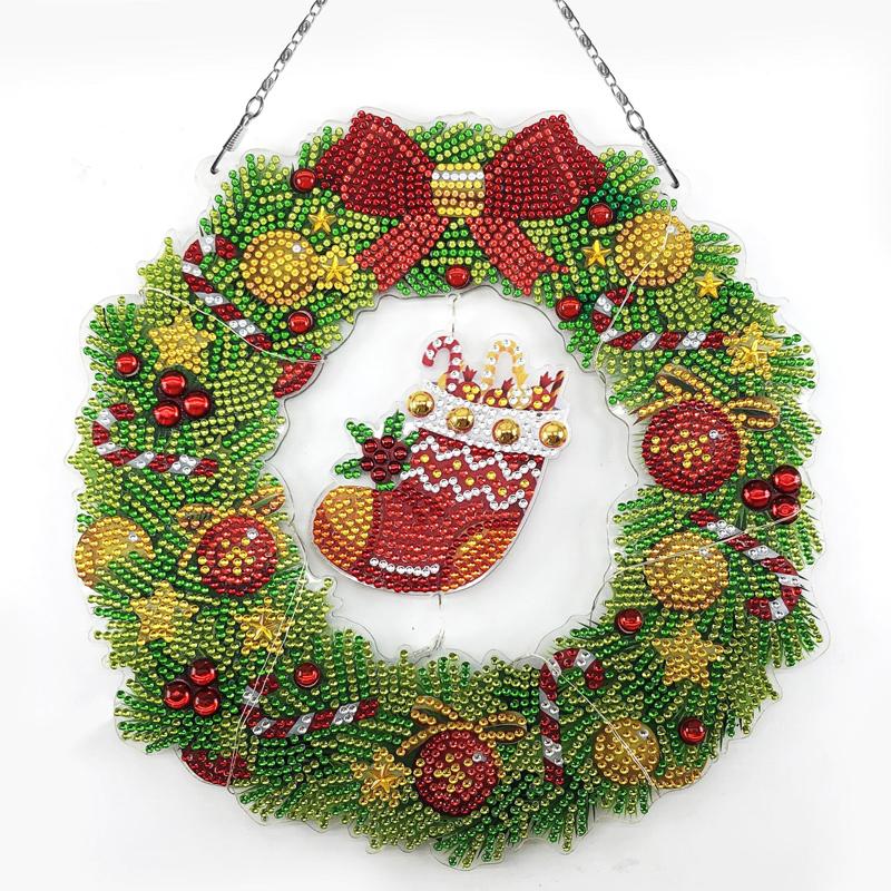 

5D DIY Алмазная картина Рождественский венок Набор со светодиодной подсветкой Подвесной декор 25 x 25 cm.