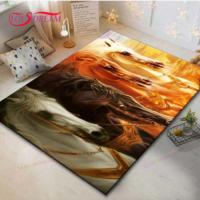 Hot Fashion Classical Galloping Horses Printed Carpet Outdoor Rug Area Rug Non-slip Carpet Bedroom Decor Carpet for Room Gift