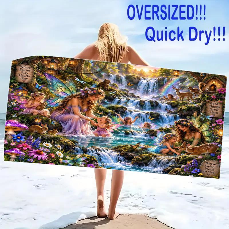 Fairyland Wonderland Print Beach Towel, Large Soft Quick Dry Towel for Beach Camping Swimming