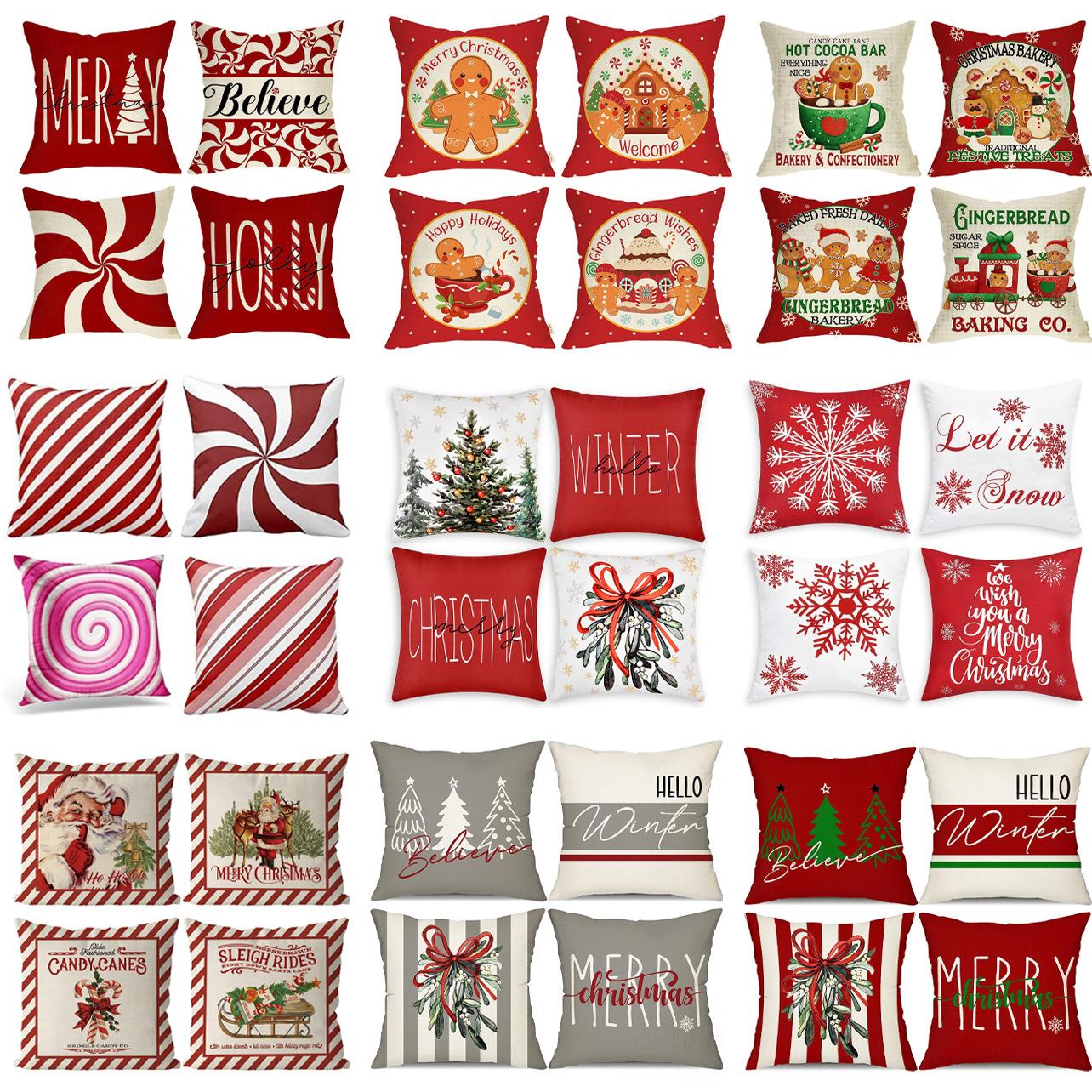 

Christmas Pillowcase Nordic Striped Santa Letter Printed Cushion Cover Home Car Sofa Waist Pillowcase 45 * 45Cm [without core]