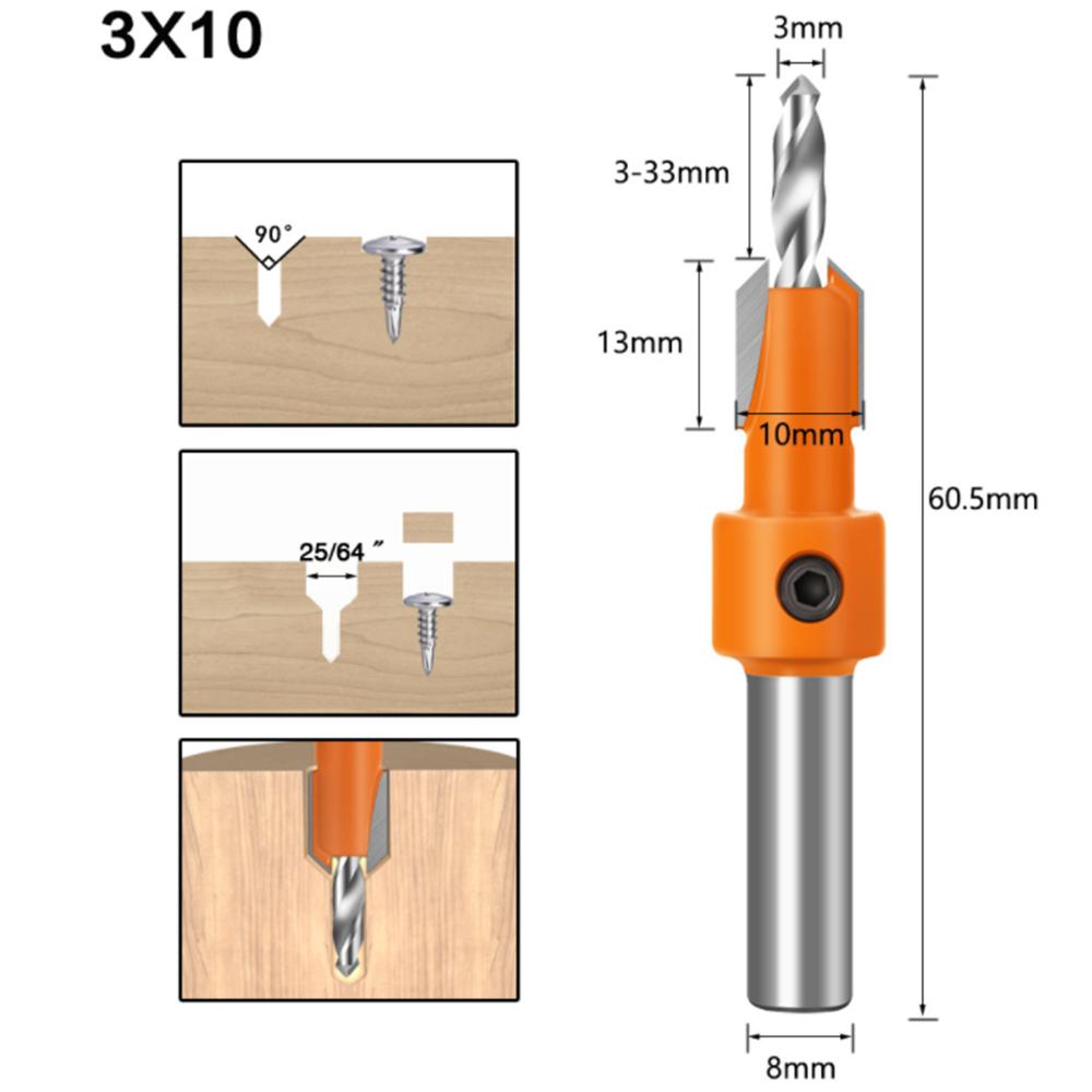1PCS 8/10mm Shank HSS Woodworking Countersink Router Bit Screw Extractor Remon Demolition for Wood Milling Cutter