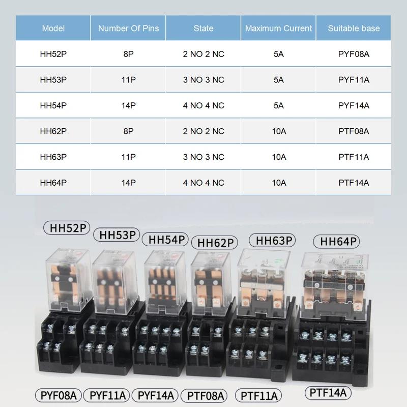 10 PCS For Wholesale Miniature Control Relays Small Intermediate Relay AC 12V DC C24 AC220 HH52P HH53P HH54P HH62P HH63P HH64P Relays 5